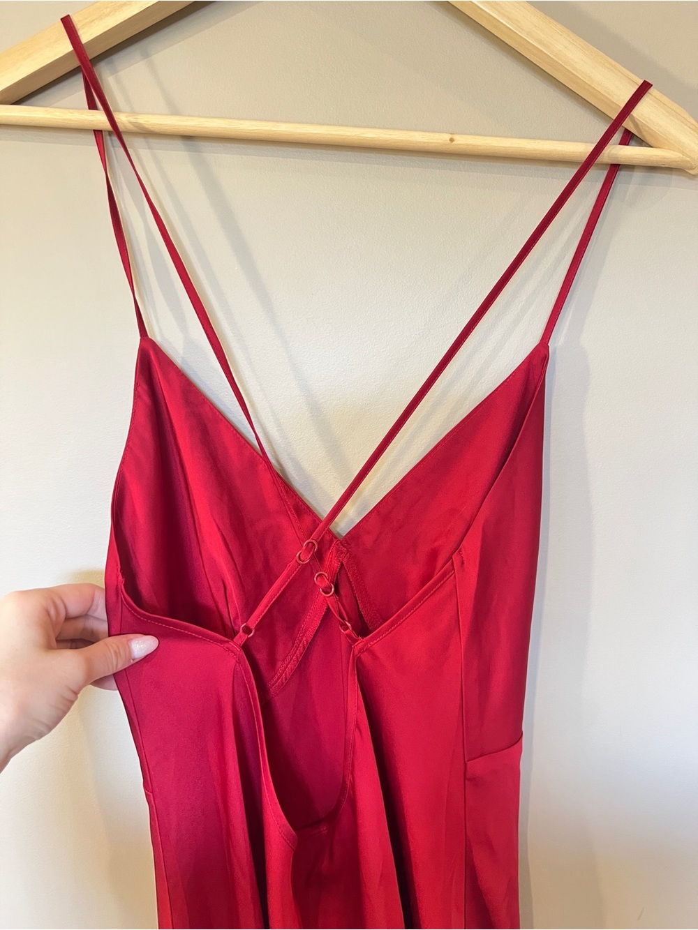 La Vie en Rose Red Satin Slip Midi Dress Size S Sexy Strappy Back - Picture 3 of 6
